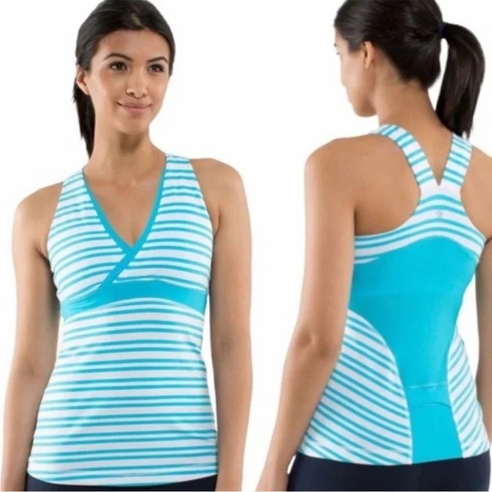 LULULEMON Stripe Deep V Tank in Twin Stripe Spry Blue, size 6